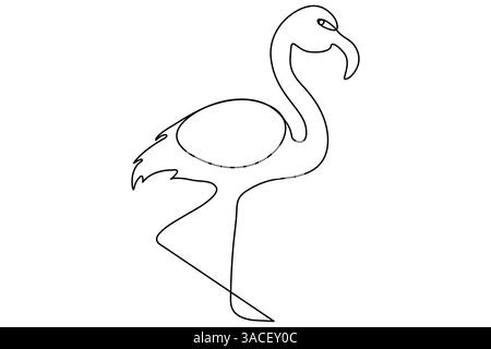 Dessin continu d'une ligne de concept d'oiseau flamant illustration vectorielle modifiable de contour Illustration de Vecteur
