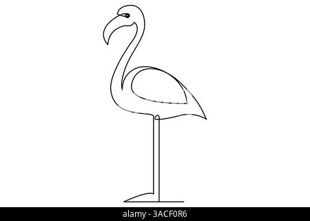 Dessin continu d'une ligne de concept d'oiseau flamant illustration vectorielle modifiable de contour Illustration de Vecteur