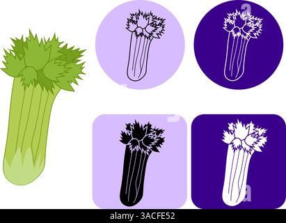 Logo linéaire icône céleri en noir et blanc. Illustration de ligne plate vectorielle pour paquet, conception de cuisine, tissu et textile. Mange vert Illustration de Vecteur