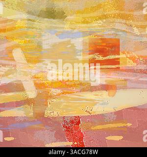 Art abstrait moderne - illustration peinture contemporaine numérique carré composition colorée couleurs orange Banque D'Images