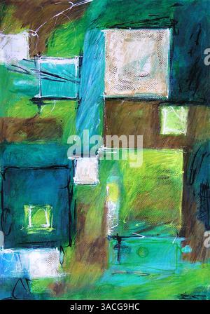 Art abstrait moderne - illustration peinture contemporaine originale carré composition colorée Banque D'Images