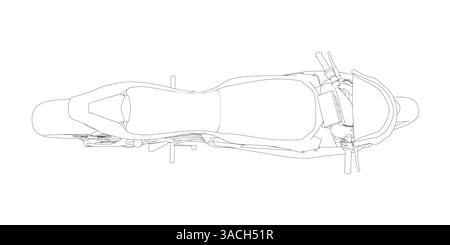 Une moto est représentée en noir et blanc. La moto est garée sur un fond blanc. Vue de dessus Illustration de Vecteur