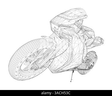 Dessin noir et blanc d'une moto avec un motif feuillu sur le côté. La moto est montrée de manière stylisée, avec les détails de la moto et Illustration de Vecteur