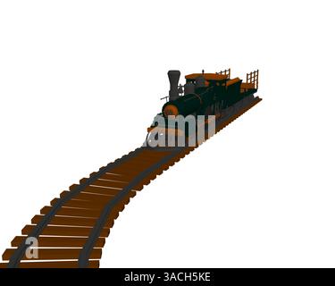 Un train est sur une voie ferrée et il se déplace. Le train est vieux et a beaucoup de rouille dessus Illustration de Vecteur
