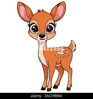 Illustration de dessin animé de cerf mignon avec de grands yeux et de petits bois. Adorable animal des bois dans un style simple et ludique. Illustration vectorielle isolée sur w Illustration de Vecteur