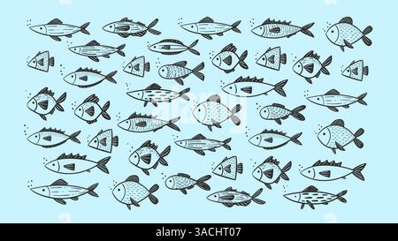 École mignonne dessinée à la main de fond de poisson, parfait pour décorer des surfaces, des impressions et des projets d'artisanat. Illustration vectorielle. Illustration de Vecteur