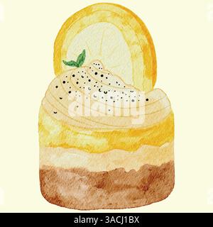 Illustration aquarelle de mini gâteau superposé au citron Illustration de Vecteur