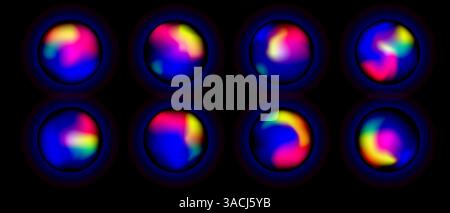 Sphère magique boules d'énergie d'orbe brillant néon sur fond noir ensemble, illustration vectorielle gradient d'énergie fluide bal Illustration de Vecteur
