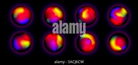 Boules d'énergie d'orbe de sphère magique lueur de néon sur fond noir ensemble, illustration vectorielle boule de gradient d'énergie fluide Illustration de Vecteur