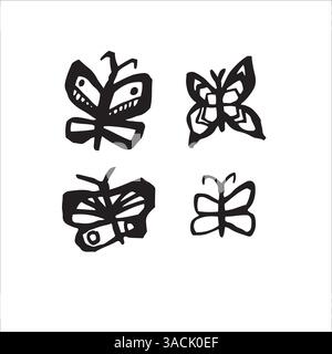 ensemble vectoriel de doodles dessinés à la main avec des papillons Illustration de Vecteur