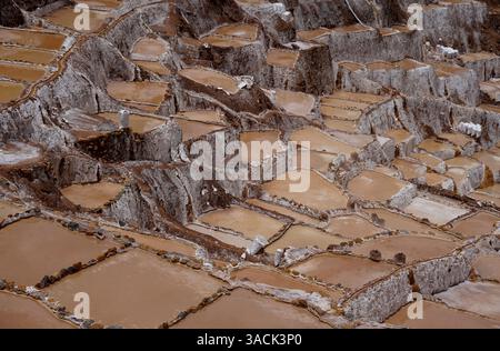 Étangs salants près de Maras dans la Vallée sacrée du Pérou Banque D'Images