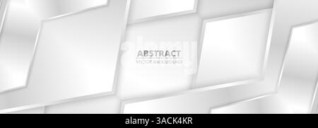 Large bannière abstraite de luxe avec des formes géométriques 3D en dégradé d'argent et des ombres. Arrière-plan d'illustration vectorielle. Illustration de Vecteur