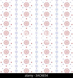 Motif géométrique sans couture avec des motifs floraux rouges et bleus sur fond blanc Illustration de Vecteur