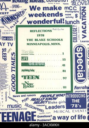 L'annuaire « réflexions » 1978 de Blake School documente divers aspects de l'année scolaire 1977-1978, y compris les élèves, les enseignants, les clubs et les événements sportifs. Banque D'Images