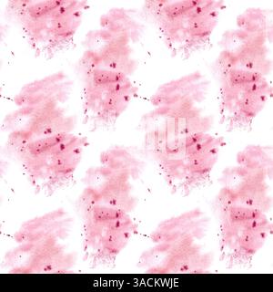 Motif sans couture rose abstrait avec tache floue à l'aquarelle et éclaboussures lumineuses fuchsia. Illustration dessinée à la main. Fond par tache de pinceau. Pour Banque D'Images