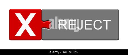 Bouton de puzzle isolé composé de deux parties avec le symbole indiquant rejeter Banque D'Images