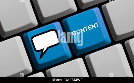 Clavier bleu avec symbole de bulle de parole pour afficher le contenu en ligne Banque D'Images