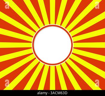 Motif de rayons avec des rayons en rouge et jaune et un cercle vide au centre avec un espace de texte Banque D'Images
