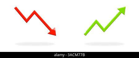 Flèche verte et rouge pointant vers le haut et vers le bas - bannière d'icône comme symbole pour la hausse et la baisse des prix, des actions, des profits ou des pertes Banque D'Images