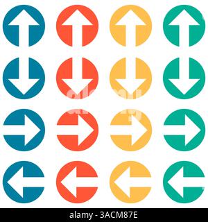 Les boutons colorés en bleu, rouge, orange et vert montrent des flèches pointant vers le haut, le bas, la droite et la gauche Banque D'Images