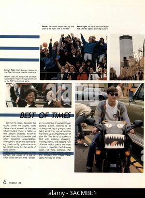 Cette édition de l'annuaire 'Tiger' de South High School reflète l'année scolaire 1987-1988, avec une couverture de diverses activités étudiantes, sports et événements sociaux, documentant l'année au lycée. Banque D'Images