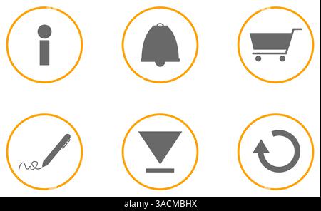 Collection d'icônes avec 6 icônes de site Web gris orange Banque D'Images