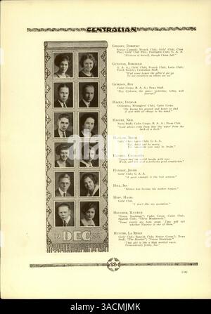 L'annuaire « Centralian » 1923 de Central High School présente des portraits d'étudiants et de professeurs, des événements sportifs, des clubs et des événements scolaires de l'année académique 1922-1923, avec un accent particulier sur les contributions des étudiants afro-américains et des membres du corps professoral. Banque D'Images