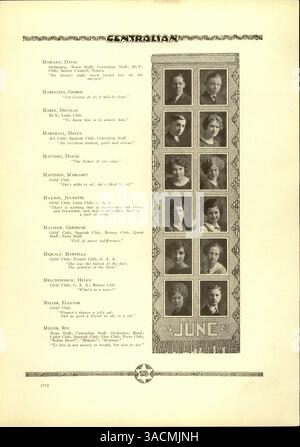 L'annuaire « Centralian » de 1923 présente des portraits d'étudiants, de professeurs et des faits saillants de l'athlétisme, des clubs et des événements du Central High School au cours de l'année scolaire 1922-1923. L'histoire afro-américaine est un thème clé de la publication. Banque D'Images
