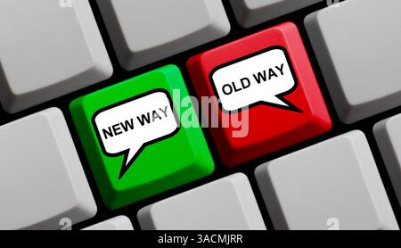 Nouvelle façon et ancienne façon sur le clavier de l'ordinateur avec la touche verte et rouge Banque D'Images