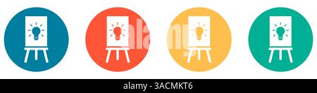 4 boutons colorés en bleu rouge orange et vert montrent l'apprentissage lors d'un cours, séminaire, atelier, formation ou webinaire Banque D'Images