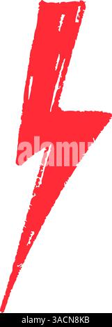 Griffonnage rouge dessiné à la main, éclair, crayon tonnerre tonnerre avec ambiance rock. Illustration vectorielle plate isolée sur fond blanc Illustration de Vecteur