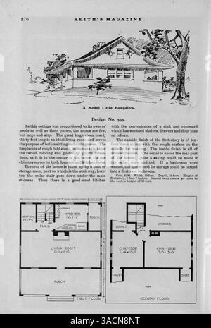 Keith's Magazine, publié pour la première fois en 1904, comprend douze numéros présentant des conceptions architecturales et des plans d'étage. Le magazine couvre divers styles de maison avec des descriptions et les coûts associés. Des articles sur la construction de maisons, le design d'intérieur et l'aménagement paysager sont présentés, ainsi que des publicités pour l'ameublement et les matériaux de maison. Certaines questions comprennent des plans pour d'autres bâtiments tels que des églises et des écoles. Pages manquantes dans le vol 11 no 4 : 209, 210, 215, 216. Banque D'Images