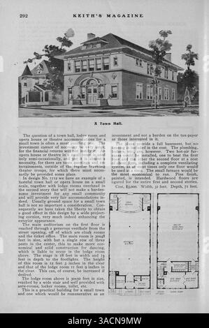 Keith's Magazine, créé en 1904, présente des plans d'étage, des conceptions de maisons et des détails sur les coûts de construction. Les articles se concentrent sur la construction de maisons, la décoration intérieure et l'aménagement paysager. Le magazine comprend des publicités pour les produits de construction et l'ameublement de maison. Certains numéros proposent des plans pour les églises, les écoles et d'autres bâtiments publics. Vol. 11 No. 4 manque des pages. Banque D'Images