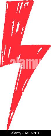 Griffonnage rouge dessiné à la main, éclair, crayon tonnerre tonnerre avec ambiance rock. Illustration vectorielle plate isolée sur fond blanc Illustration de Vecteur