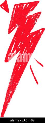 Boulon de tonnerre rouge dessiné à la main avec des lignes de griffonnage zappy. Symbole d'énergie électrique du flash de foudre. Illustration vectorielle plate isolée sur fond blanc. Illustration de Vecteur