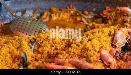 Gros plan d'un plat espagnol nommé Paella Banque D'Images