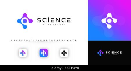 Logo de la science avec forme de molécule abstraite, conception géométrique propre, évoque l'innovation, la recherche, la technologie. Symbole high-tech pour la biotechnologie, applications Illustration de Vecteur