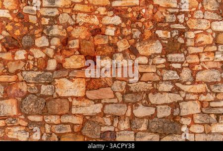 Gros plan plein écran d'un mur de pierre rougeâtre animé Banque D'Images