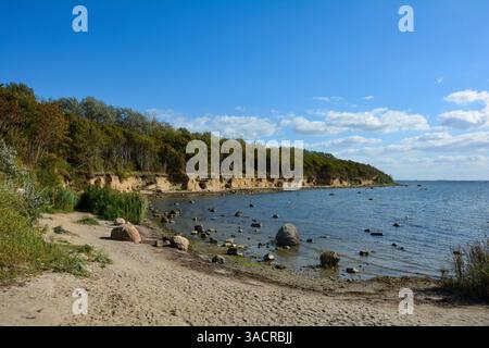 Côte escarpée à Timmendorf avec mer et ciel bleu, sur l'île de Poel sur la mer Baltique, Allemagne Banque D'Images