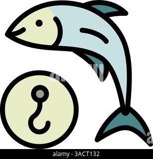 Poisson avec icône de couleur de crochet. Symbole de pêche. Fish signe sur blanc, icône pour mobile ou web design Illustration de Vecteur