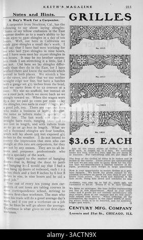 Keith's Magazine on Home Building, une publication mensuelle de 1903 par Walter J. Keith, comprend des dessins pour les maisons, les écoles et les églises. Le magazine propose des plans d'étage, des détails sur les coûts de construction et des articles sur la décoration intérieure, l'aménagement paysager et les matériaux de construction. Des publicités pour l'ameublement de maison sont présentées dans plusieurs numéros. Banque D'Images