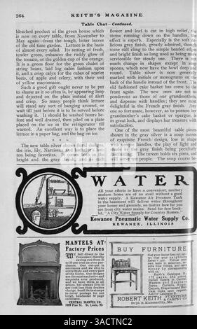 Keith's Magazine, publié pour la première fois en 1903, présente des plans de design de maison, des plans d'étage et des photographies. Il comprend les détails des coûts de construction, les matériaux de construction et l'ameublement. Le magazine propose des conseils en design d'intérieur et en architecture paysagère, ainsi que des plans architecturaux pour les écoles et les églises. Les pages manquantes sont notées dans plusieurs volumes. Banque D'Images