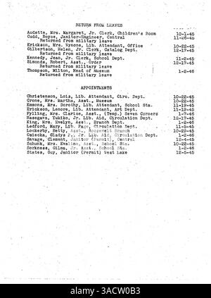 Procès-verbal de la réunion de 1946 du conseil d'administration de la Bibliothèque publique de Minneapolis, documentant les délibérations et les décisions prises cette année-là. Banque D'Images