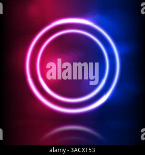 Cadre vectoriel rond néon lumineux. Éclairage incandescent et boucles de fumée. Spectre bleu rose couleurs vibrantes, spectacle laser Illustration de Vecteur
