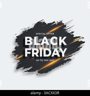 Coup de pinceau noir avec évasement. Modèle de vecteur de vente de vendredi noir. Cadre de bordure Illustration de Vecteur