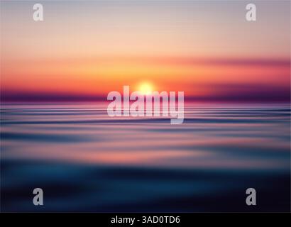 Coucher de soleil vif sur les eaux de l'océan avec des ondulations douces, couleurs d'horizon vibrantes, arrière-plan d'illustration vectorielle. Illustration de Vecteur