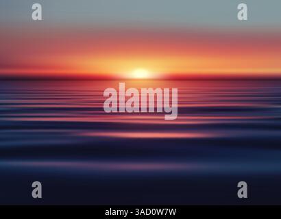 Coucher de soleil sur Calm Ocean Horizon avec vibrant Colors Vector illustration fond Design. Illustration de Vecteur