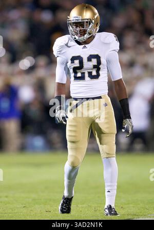 01 octobre 2011 : le cornerback de notre Dame Lo Wood (#23) lors de l'action de match de football de la NCAA entre les notre Dame Fighting Irish et les Purdue Boilermakers au stade Ross-Ade à West Lafayette, Indiana. Notre Dame a battu Purdue 38-10.(image crédit : © John Mersits/Cal Sport Media/ZUMAPRESS.com) Banque D'Images