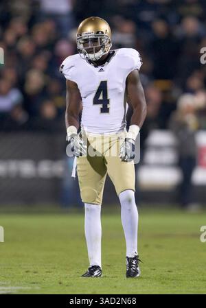01 octobre 2011 : le cornerback de notre Dame Gary Gray (#4) lors d'un match de football de la NCAA entre les notre Dame Fighting Irish et les Purdue Boilermakers au Ross-Ade Stadium à West Lafayette, Indiana. Notre Dame a battu Purdue 38-10.(image crédit : © John Mersits/Cal Sport Media/ZUMAPRESS.com) Banque D'Images