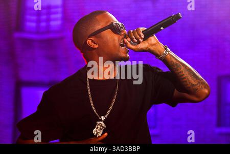 03 septembre 2011 - New York, New York, États-Unis - le rappeur NAS se produit en concert pendant Rock the Bells 2011 à New York, New York. La plupart des set list de 'Illmatic.'.(Credit image : © Byron Smith/ZUMAPRESS.com) Banque D'Images